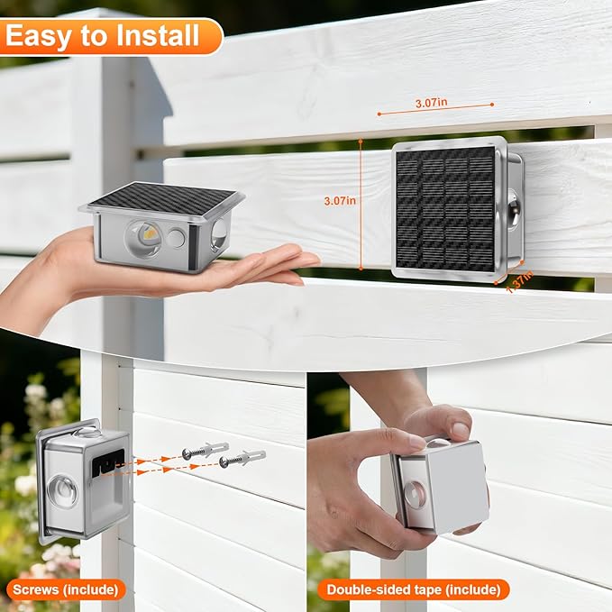 Solar Fence Lights Outdoor New 4-Way Lighting Fence Lights Solar Powered with 8 Modes Warm White/RGB IP65 Waterproof Solar Wall Light for Backyard Wall Pathway Deck Patio Decor - 12 Pack