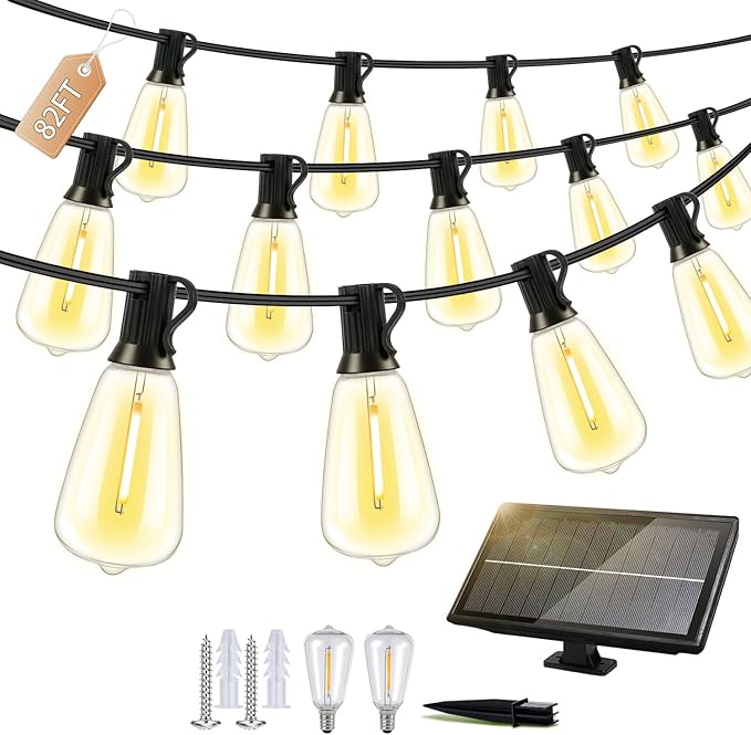 Outdoor Solar String Lights Waterproof: ST38 82ft Shatterproof Patio Lights - Solar Powered &amp USB Dual Charging - 3 Modes Button Control - Garden Backyard Gazebo Porch Party Decor
