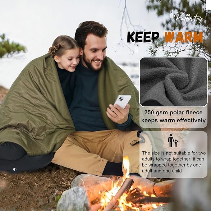 Wearable Warm Camping Blanket Waterproof Windproof Quilted Fleece Stadium Outdoor Blanket with Portable Bag for Cold Weather Camping Picnic Sports Pet Beach Travel Car 79*55 inches Black including Hat