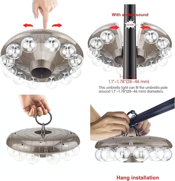LUXSWAY Umbrella Lights Battery Operated12 Color Changing Outdoor Patio Umbrella Light for Pole with 80Ft Remote12 Clear Bulb 48 LEDs4 Modes4 Timer OptionUmbrella Hanging Light for CampingBBQ