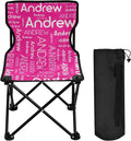 Sinestour Deep Pink Custom Folding Camping Chair for Teen Child Personalized Name 14.6×14.6in Portable Outdoor Chair with Carry Bag for Barbeques Picnic Travel