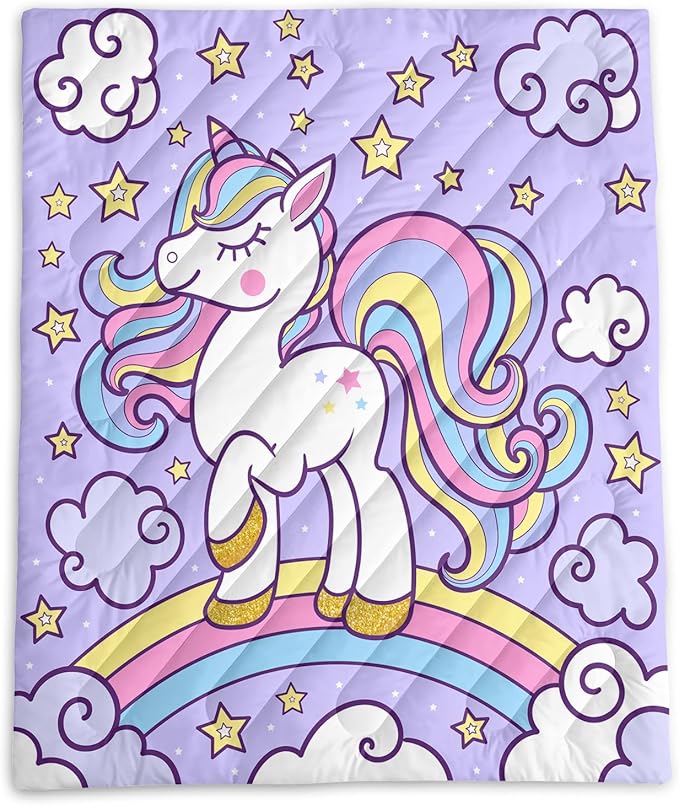 Axolotl Purple Unicorn Warm Puffy Camping BlanketLightweight Rainbow Cloud Printed Packable Outdoor BlanketGloden Star Outdoor Camping Blanket Backpacking for Traveling Picnic Beach Cold Weather