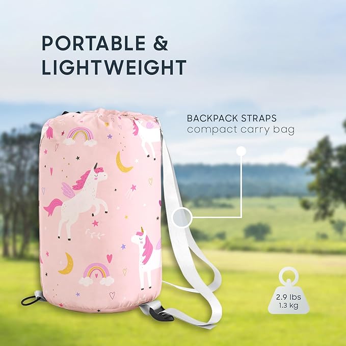 Wake In Cloud - Kids Sleeping Bag for Girls Toddlers Camping in Warm Cold Weather Backpacking Lightweight Compact Outdoor Liner for 3 Seasons Celestial Unicorns