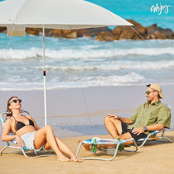 #WEJOY 2 Beach Chairs and Table Set Lightweight &amp Folding Backpack Beach Chair for Outdoor Beach Lawn Camping Picnic Cyan/Orange Beach Chairs Set