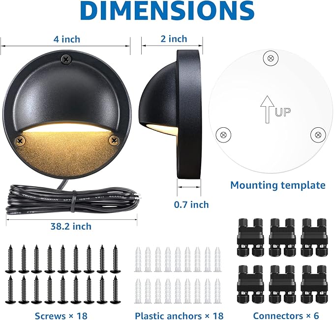 SUNVIE 5W LED Low Voltage Deck Lights with Fastlock2 Wire Connectors 12-24V AC/DC Low Voltage Landscape Lighting 3000K Warm White Step Lights Outdoor IP65 Waterproof for Deck Steps Fence Post 12 Pack