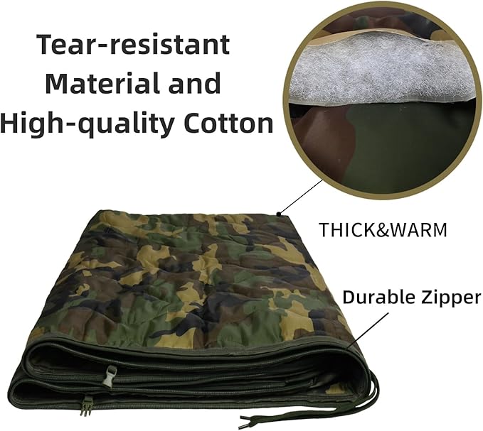 Camo Poncho Liner Army Blanket Military Sleeping Bag with A Compression Carrying Bag for Traveling Hiking Camping Outdoor Survival Car Blanket