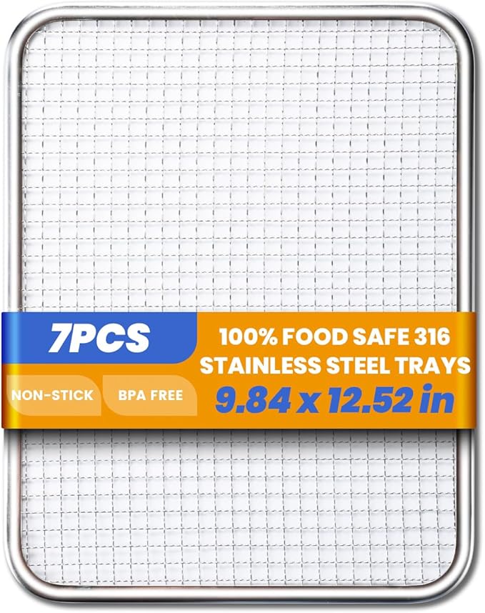 316 7pcs Stainless Steel Dehydrator Tray 9.84 * 12.52in Food Dehydrator Trays 7 Pack Fruit Dryer Trays BPA-Free Food Dryer Accessories