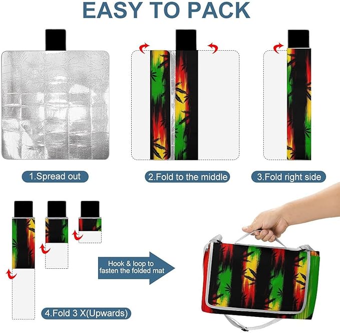Marijuana Leaves Rasta Lion Cannabis Waterproof Outdoor Picnic Blanket Sandproof Beach Mat for Camping Hiking Grass Travelling