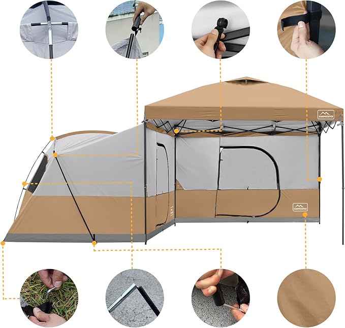 KAMPKEEPER Canopy Side Tent4-6 Person Camping Cube Tent for 10x10 Pop Up CanopiesEasy Up Gazebo with WindowCompatible with 10' Wide Canopy Tents