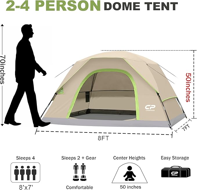 Tents for Camping 4 Person Tent Waterproof Windproof Double Layer Camping Tent Easy Setup Dome Tent with Large Mesh Windows &amp Wider Door for Outdoor Camping &amp Hiking