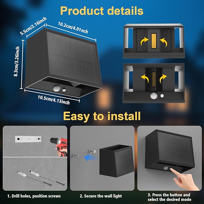 T-SUN Solar LED Wall Light Outdoor Dusk to Dawn Motion Sensor Solar Lantern Sconce with 3 Lighting Modes Wireless Exterior Porch Light Fixture for Fence Patio Yard Garage Garden