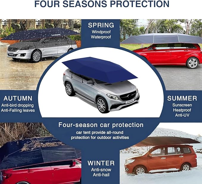 Automatic Car Umbrella Sun Shade Cover Remote Control Foldable Car Roof Top Umbrella Tent Sunshade Universal Portable Electric Movable Carport Outdoor Car Protection (205 inch)