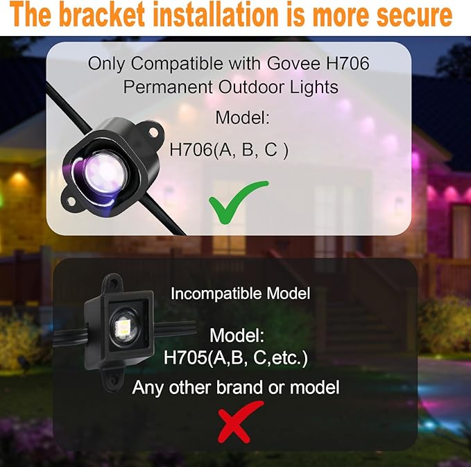 80 Pack Mounting Brackets for Govee H706/H706 Pro Permanent Outdoor Lights Light Clips Mounting Brackets Compatible with Govee H706A H706B H706C