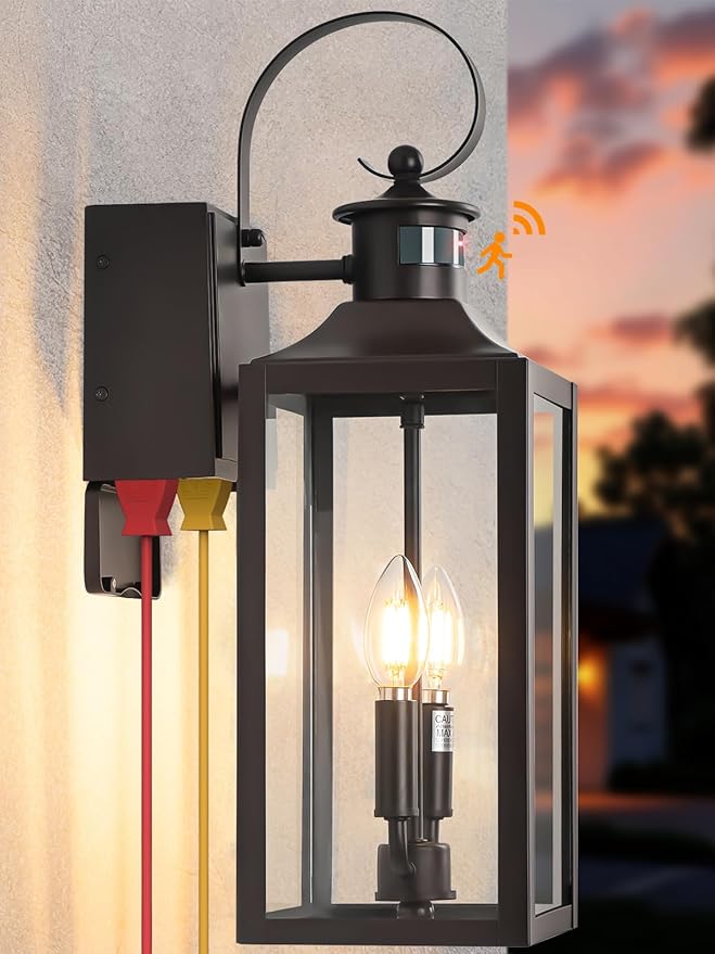 Porch Lights with GFCI Outlet 20 Brown Dusk to Dawn Motion Sensor Outdoor Lights Exterior Lighting Fixtures with GFCI Outlet Built-in Waterproof Bronze Outdoor Wall Sconce for House Patio