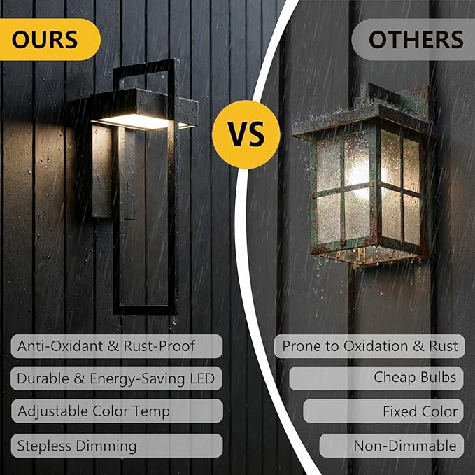 Black Outdoor Wall Light Hardwired 16.5 Modern Outdoor Wall Sconce  Dimmable Adjustable Light 2700K–6500K Waterproof Exterior Wall Light for Porch Front Door GarageWall Mount Lights With Remote