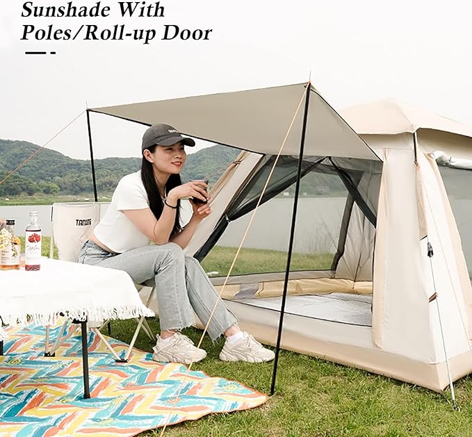 Instant Pop Up Camping Tent for 4-6 Person 2 Mesh Windows &amp 2 Doors Easy Set Up with Vestibule &amp Rainfly