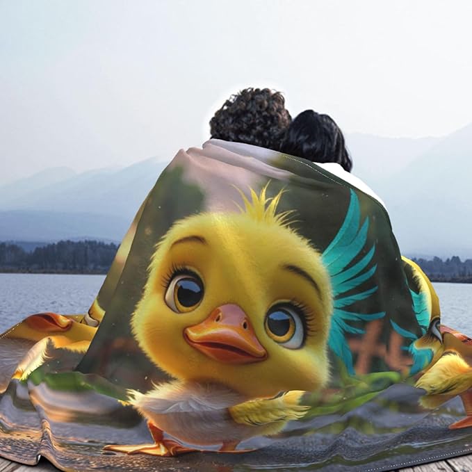 Yellow Duckling 50x40 Printed Soft Fleece Blanket for Sofa Bed and Camping - Cozy Blanket for Travel Picnics Nighttime Use