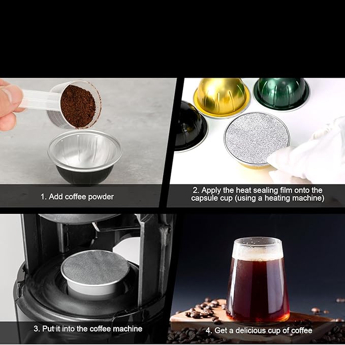 200PCS 54.5mm Aluminum Foil Pods Covers Refillable Coffee Pod Lids Reusable Capsule Seals with Food Grade Material for Home Kitchen Coffee Shop Office Camping Picnic