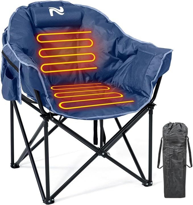 LILYPELLE Oversized Heated Camping Chair Patio Lounge Chairs with 3 Heat Levels Portable Folding Heated Chair Round Moon Saucer Folding Lawn Chair Outdoor Chair for Camping Lounge Patio