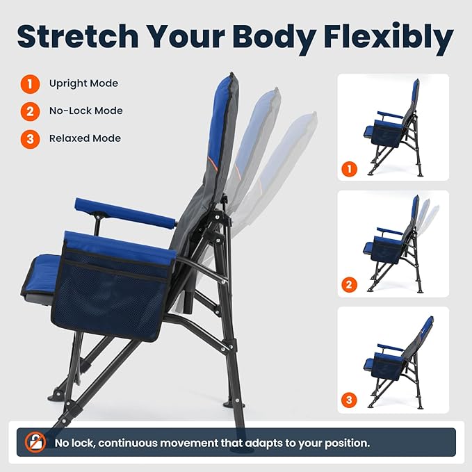 Overmont Camping Chair with Lumbar Support for Adults - Oversized with High Back Supports 450 LBS - Heavy Duty Folding Chair Portable for Outdoor Lawn Patio Balcony with Patent No.: US D1.028.543 S
