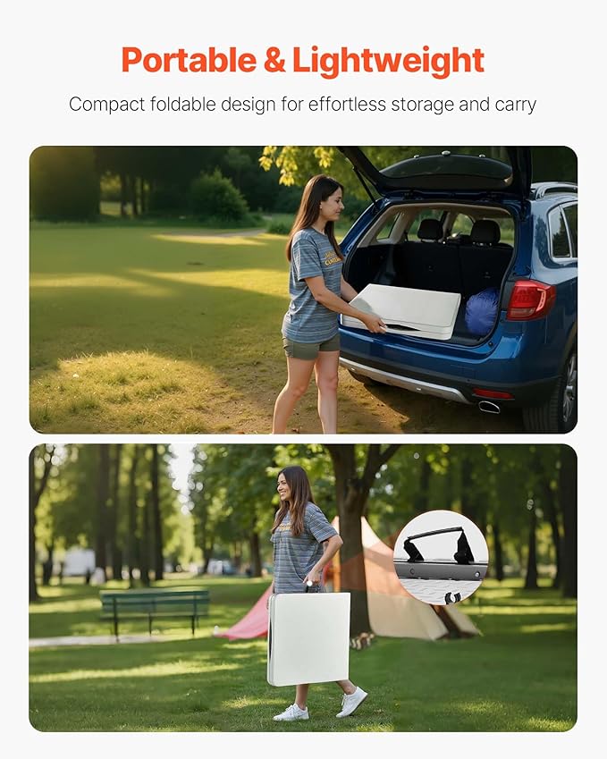 VEVOR Folding Table Heavy Duty Portable Fold-in-Half Utility Table Indoor Outdoor Plastic Rectangle Table with Built in Handle for Party Dining Wedding Events Picnic Camping 4 ft White