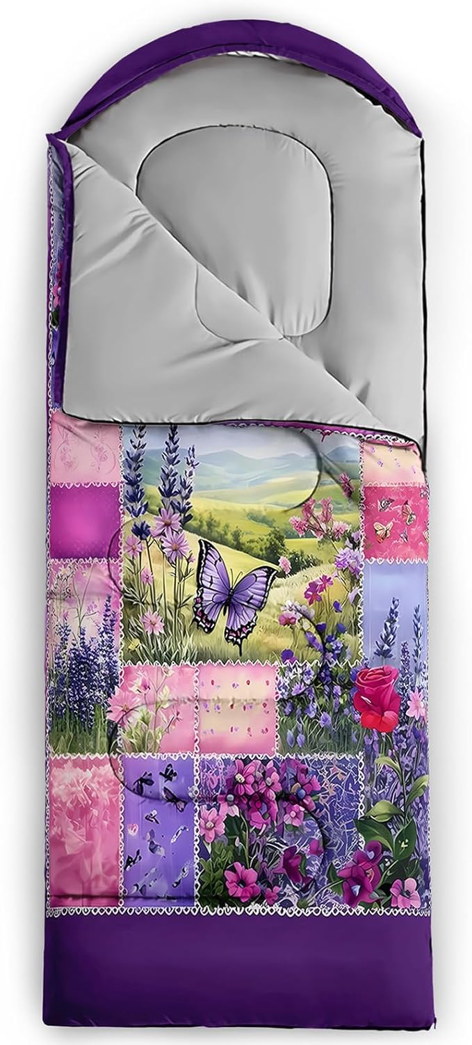 AILONEN Pink Flamingo Sleeping Bag for Kids GirlsWarm and Cool WeatherLightweightWaterproof BackpackingTropical Flamingo Theme Palm Leaves Sleeping Bag for Camping