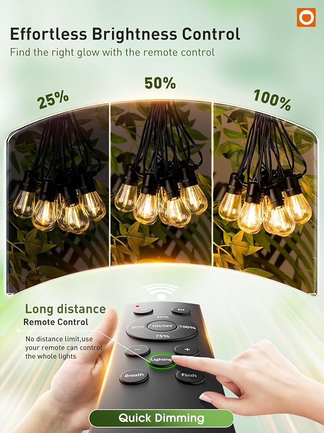 addlon 100FT LED Outdoor String Lights Remote Dimmable Patio Lights with Timer &amp 3 Lighting Modes 32 Shatterproof Edison Bulbs Waterproof Connectable String Lights for Outside Backyard Porch Pa