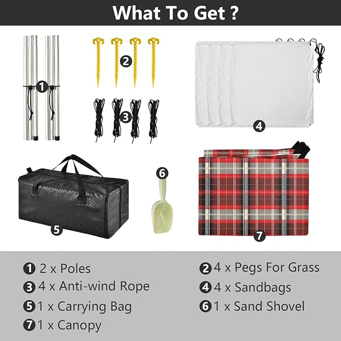 ALAZA Red Grid Tartan Cage Beach Tent Sun Shelter UPF50+ Protection Beach Shade Canopy w/ 4 Sandbags for Outdoor Camping Fishing Backyard Fun Picnic 10x9 ft