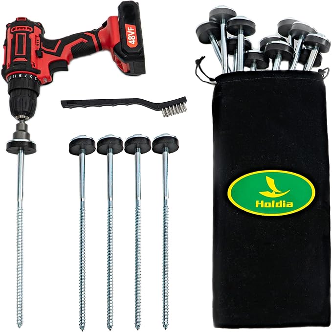 15 Pcs Drillable Tent Stakes 12 | Hex Pegs | Heavy Duty Metal Tent Anchors &amp Camping Spikes with 17MM Hex Drill Adapter and Storage Bag
