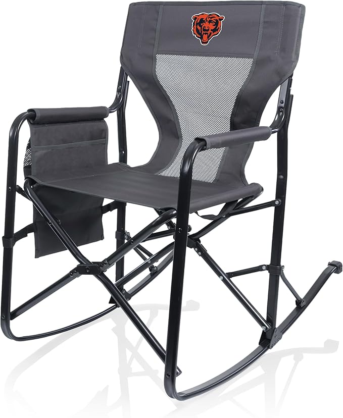 Picnic TIME NFL Chicago Bears Woodland Rocking Camping Chair with Storage Caddy Camp Chair for Adults (Charcoal Gray)