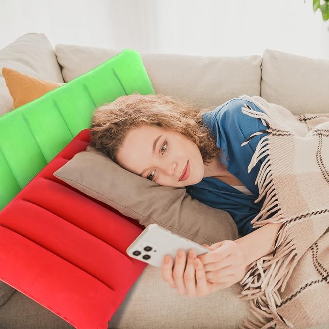 Geelin 14 Pieces Inflatable Camping Pillow 18.5 x 11.8 Inches Portable Compact Flocked Fabric Air Pillow for Travel Hiking Home Office Sleeping Neck Head Lumbar Support Multicolor