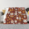 Lucky cat 80x60 Printed Soft Fleece Blanket for Sofa Bed and Camping - Cozy Blanket for Travel Picnics Nighttime Use