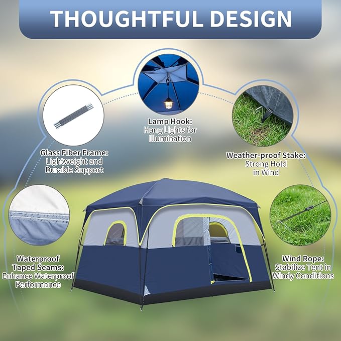 Outvita 6 Person Camping Tent with Carry Bag Waterproof Windproof Easy Setup Portable Family Camping Tent with 1 Mesh Door &amp 5 Large Mesh Windows 10'X9'X83in