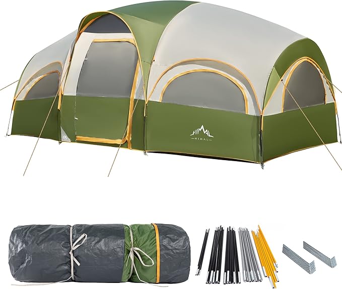 8 Person Tent for Camping Waterproof Windproof Family Tent with Rainfly Divided Curtain Design for Privacy Space Portable with Carry Bag