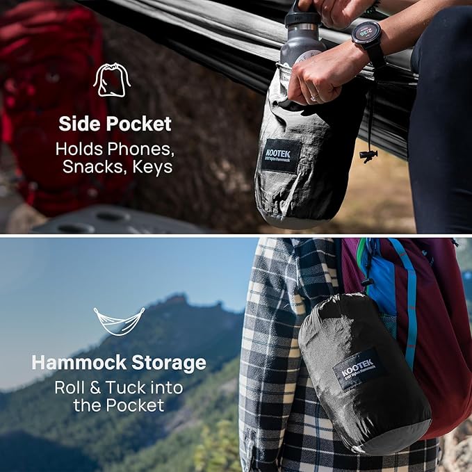 Kootek Camping Hammock Portable Hammocks with Tree Straps &amp Attached Carry Bag Camping Essentials Gear Perfect for Outside Indoor Hiking Beach Backpack Travel