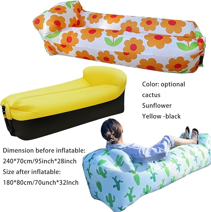 Inflatable Couch for CampingInflatable Lounger Air Sofa ChairPortable Festival Couch for Outdoor Beach Hiking Picnics Music Festivals (Sunflower)