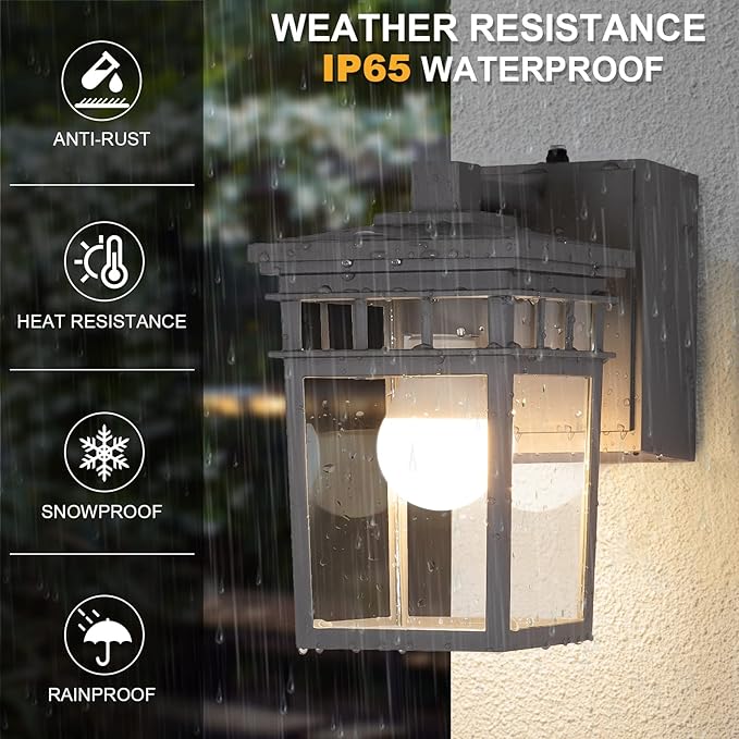 Outdoor Porch Light with GFCI Outlet Built in Dusk to Dawn Outdoor Lighting with Clear Glass Shade Waterproof Outdoor Wall Sconce Exterior Lights for House Garage Front Door Bulb Included(Gray)