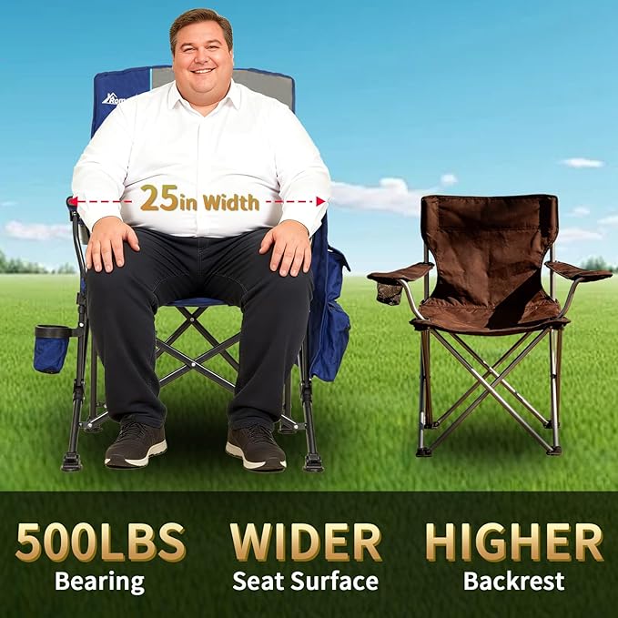 Romswi 2-Pack Heated Camping Chairs 500lbs Heavy Duty Oversized Folding Chair with Dual-Zone Heating &amp Hard Armrests XL Padded Portable Chair for Sports Sideline Tailgate Winter (USB Compatibl