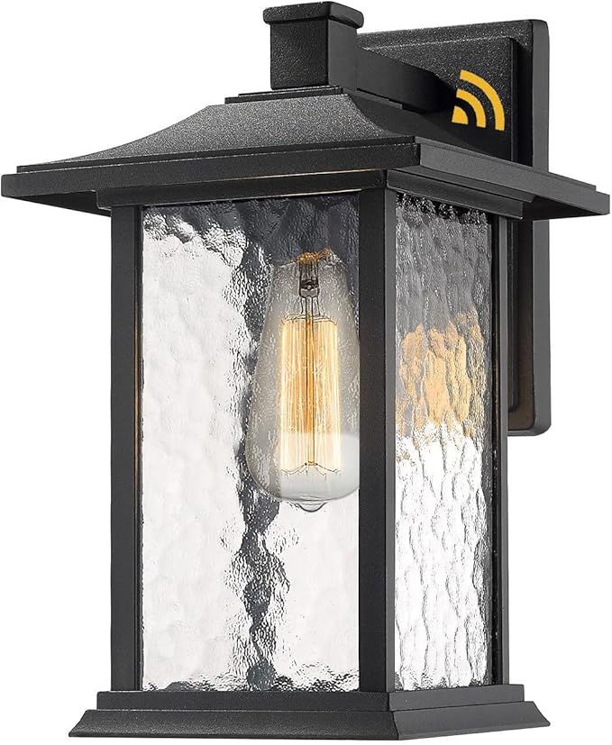 Beionxii Outdoor Light Fixture 14 inch Dusk to Dawn Exterior Wall Mount Lantern Outside Lights for House Patio Black Cast Aluminum w/Water Glass - A272W-1PK