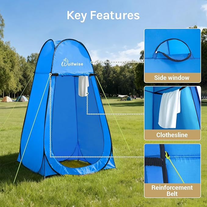 Wolfwise Pop Up Shower Tent Portable Instant Changing Tent with Ventilation Window &amp Carry Bag Privacy Bathroom Toilet for Beach Camping &amp Outdoor Width 40  Height 75  Blue