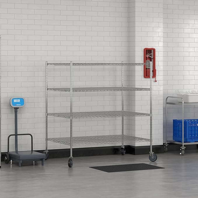 Commercial NSF Listed Chrome Mobile Wire Shelving Kit 36 x 54 x 60 with 4 Shelves Perfect for Warehouse Walk-in Refrigerator Freezer Grocery Store Restaurant Dishroom