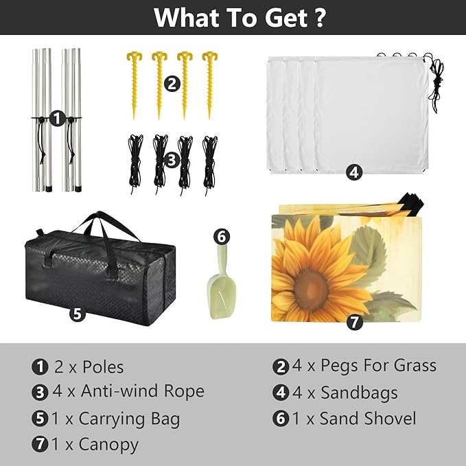 Sunflower Flower FloralCamping Sun Shelters 9.2 x 10.5 FT Beach Canopy Tent Sun Shade with Carrying Bag for Camping Trips Fishing Backyard Fun or Picnics 21340346