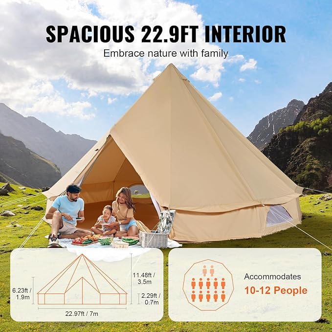 VEVOR Canvas Tent Bell Yurt 4 Seasons for Camping with Stove Jack Breathable Holds up to 4 People Family Camping Outdoor Hunting Party