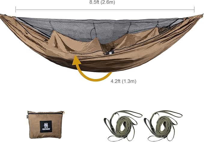 OneTigris KOMPOUND Camping Hammock with Net Lightweight Portable Hammock with Warm Internal Cover &amp Tree Friendly Straps for Backpacking Camping Hiking Travel Beach Backyard