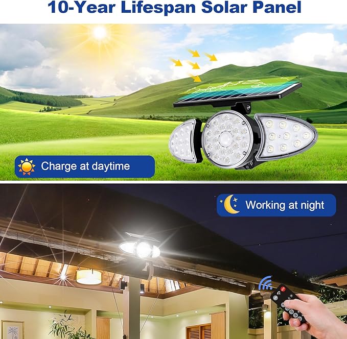 EMANER Solar Motion Lights Outdoor | Remote Control Brightest Flood Light Outside Dusk to Dawn Waterproof Solar Security Spot Lights 5 Modes for House Wall Mount Backyard Garden 2Pack