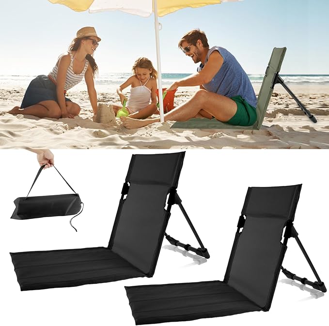 Ultra-Light Beach Chair with with BackrestFoldable Pool ChairsPortable Ground Chair with Storage Bag for Poolside Beach CampingPicnicRoad Trips (Black)