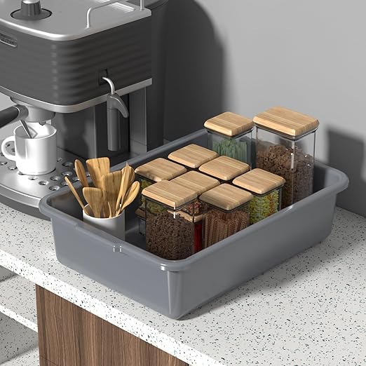 13 L Gray Commercial Bus Tubs Plastic Restaurant Bus Tub Tote Box 4 Packs