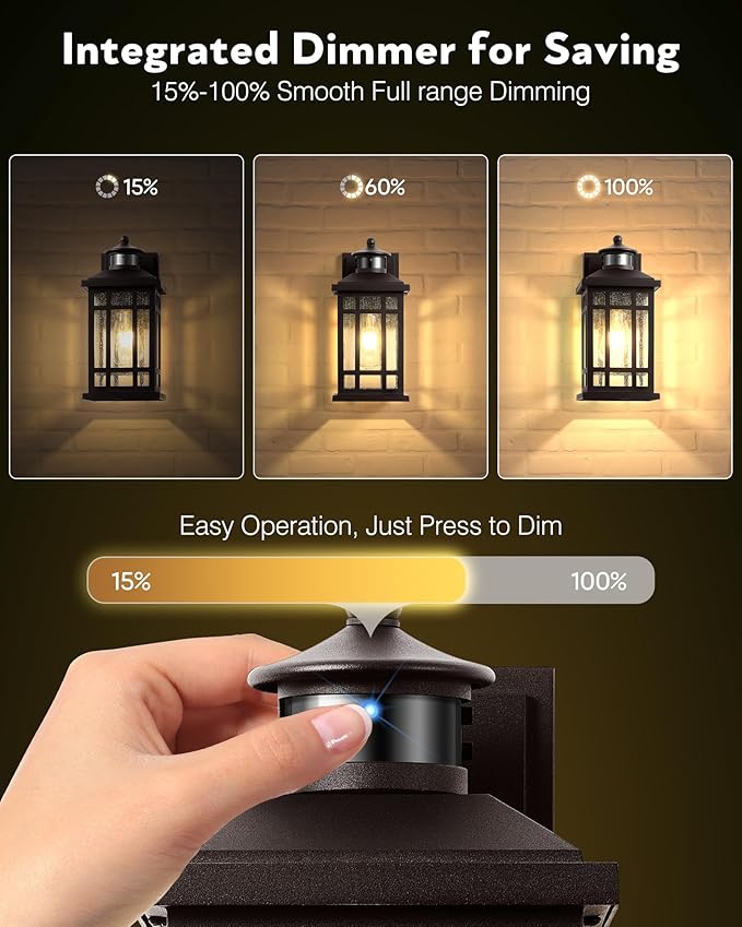 Porch Lights Outdoor with Motion Sensor 2 Packs Oil Rubbed Bronze Outside Lantern Fixtures Wall Mount Aluminium Anti-Rust Exterior Wall Light Dusk to Dawn Coach Light for Garage Patio Entry