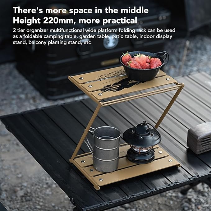 Folding Cam Table Portable Aluum y Double Deck Cam Table Weight oor Picnic with STO 2 Tier for Hiking Picnic Backyard Party