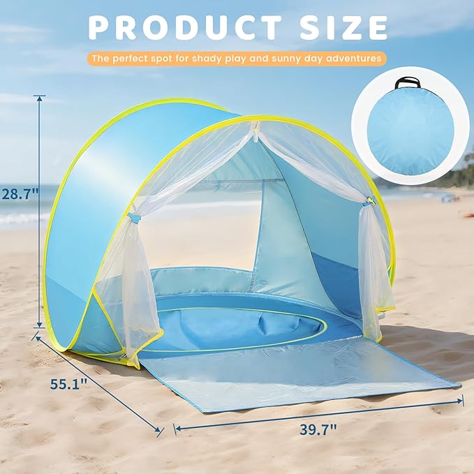 Baby Beach Tent Pop Up Play Tent for Infants UV Protection Sun Shelter for Toddlers Infant Portable Sun Shade